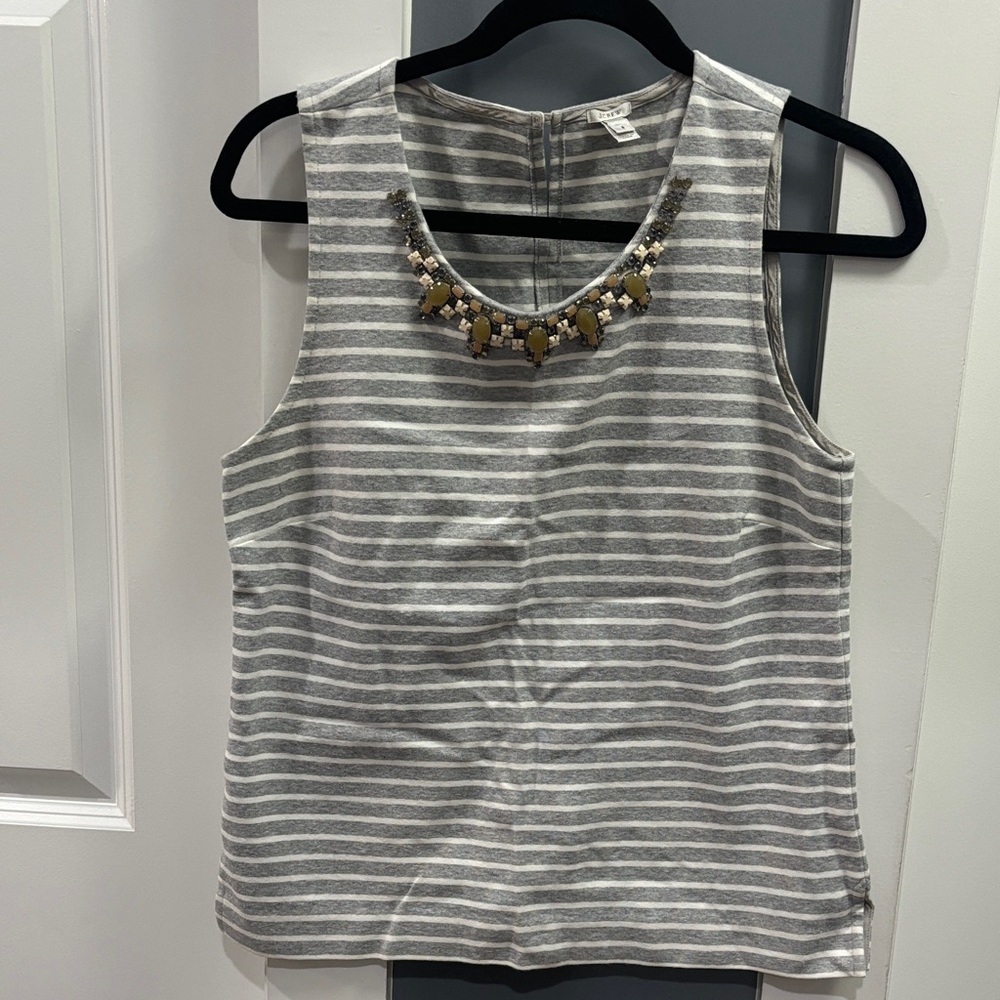 J. Crew Gray and White Striped Tank Top